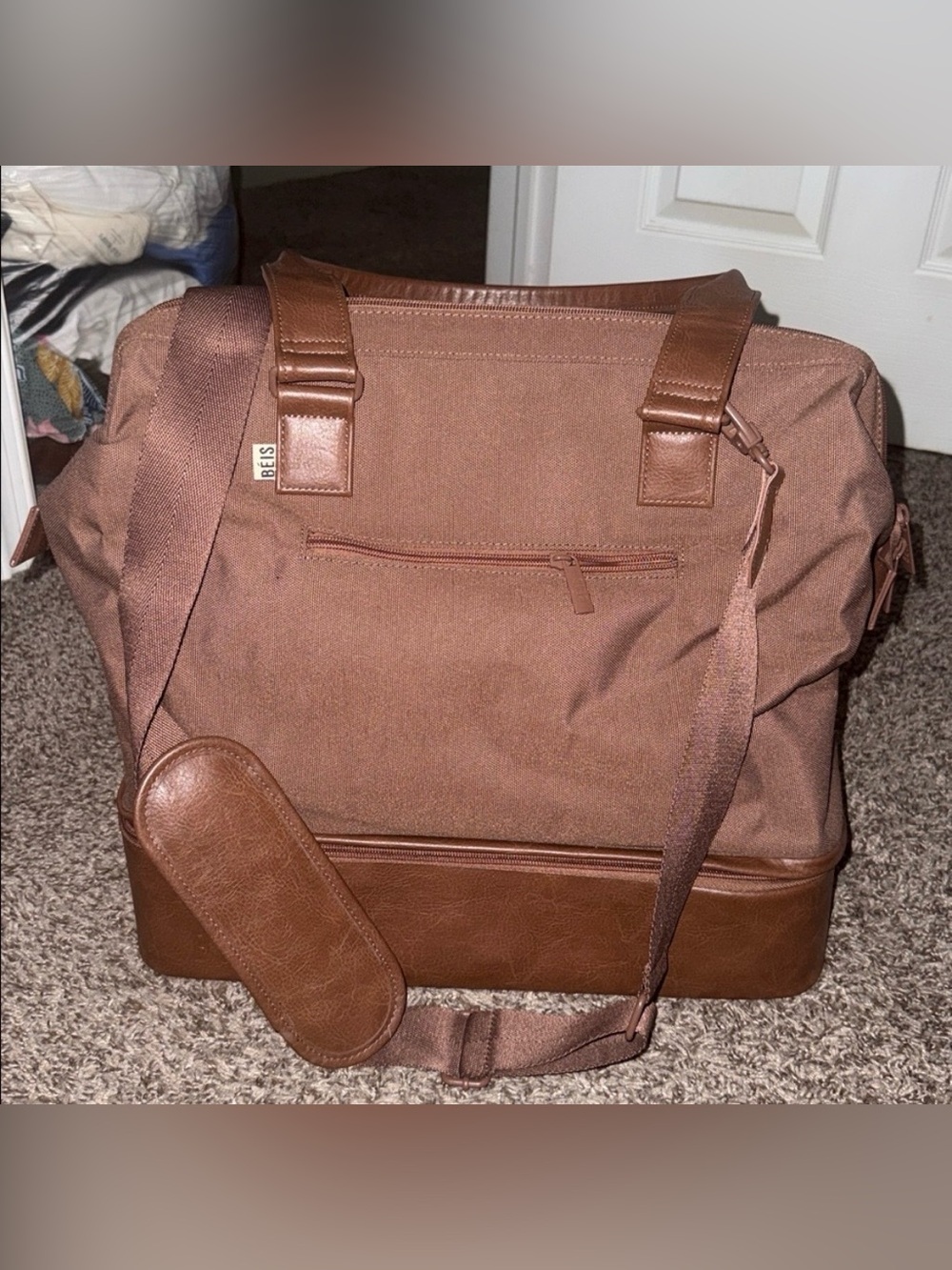 BEIS Mini Weekender in Maple with Strap